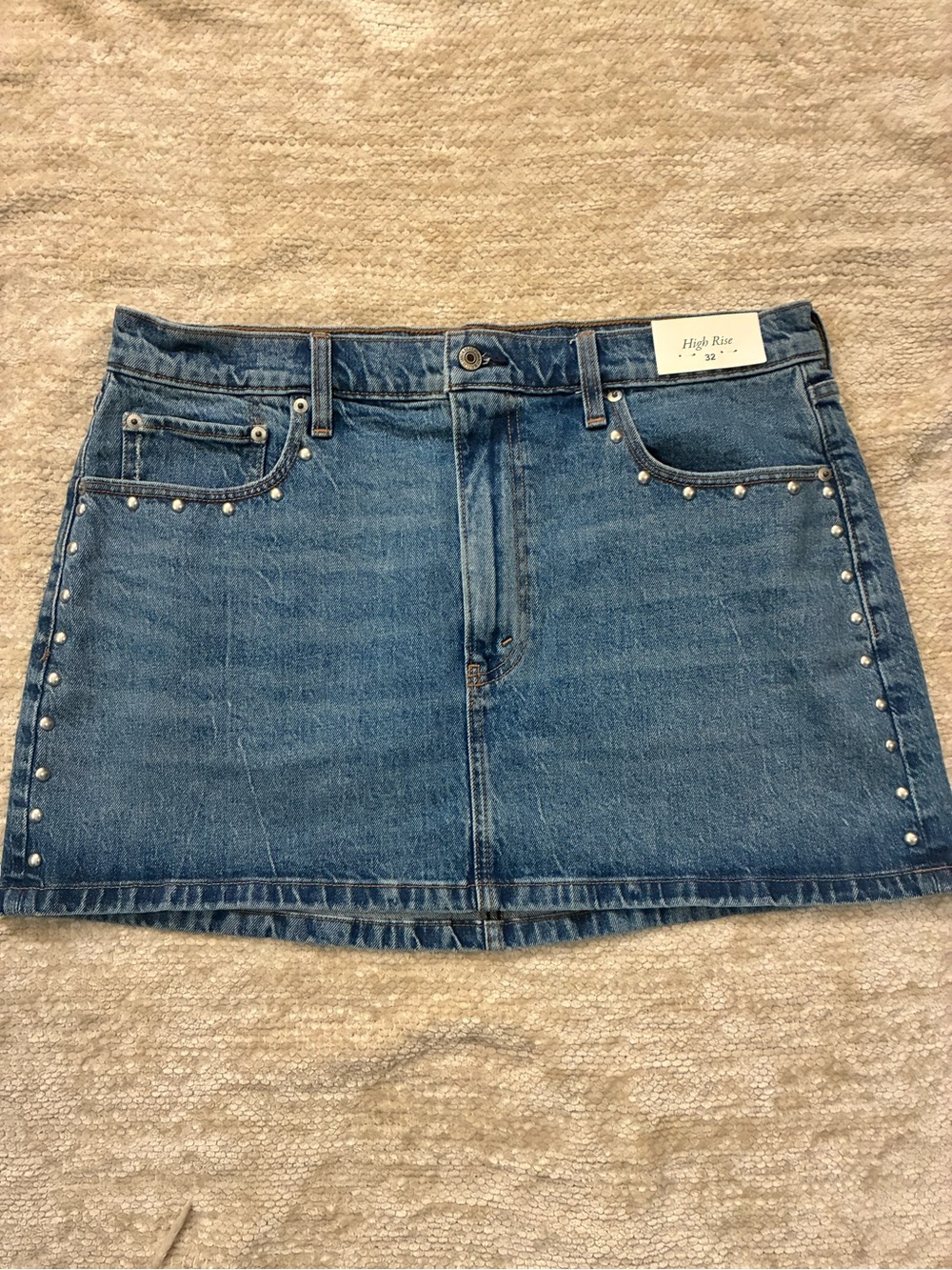 Abercrombie & Fitch Medium Blue Denim Mini Skirt with Silver Studs